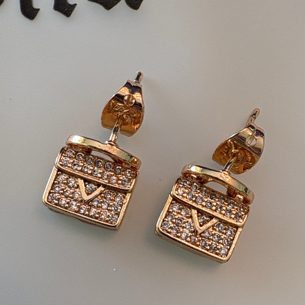 Rose Gold Crystal Mini Handbag Stud Earring